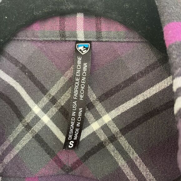 KUHL women’s purple and black plaid flannel long sleeve shirt size Small - Picture 4 of 16